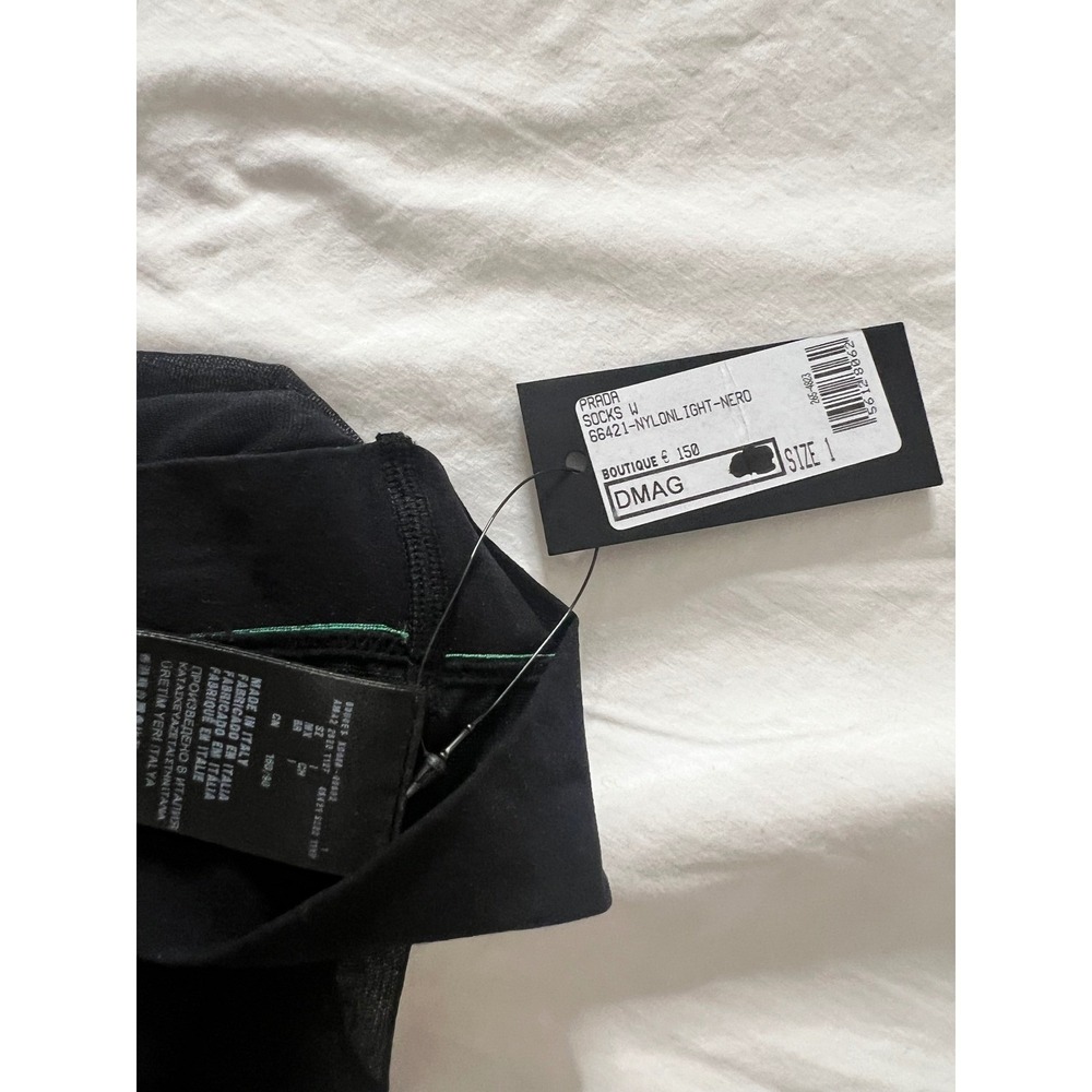 Prada Black Nylon Light Tights Sheer Logo Detail Made in Italy Size 1 NWT - Picture 5 of 9